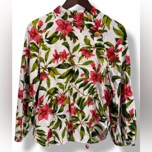 Zara Cottagecore Bold Floral Linen-Blend Button Blouse | Size M